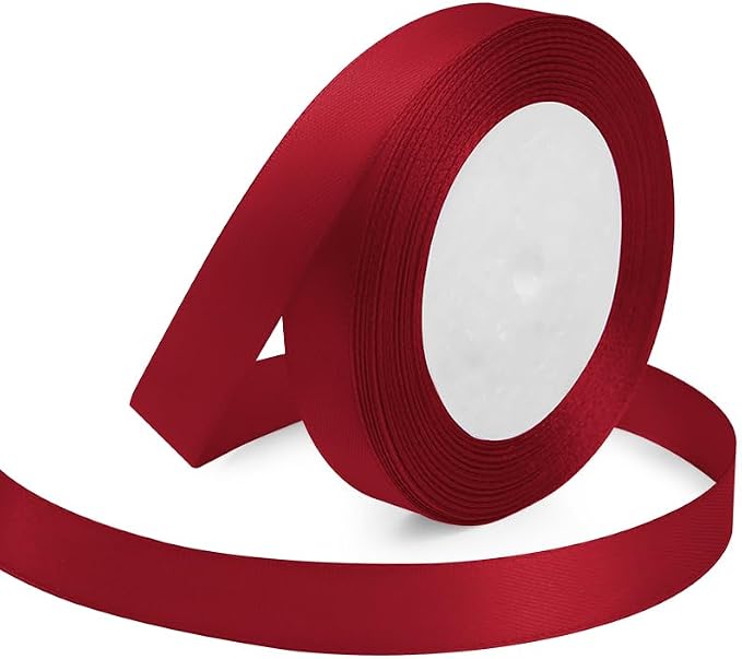 Wine Red Ribbon 5/8 Inches x 25 Yards, Wine Red Satin Fabric Silk Ribbon by KMERLIFE