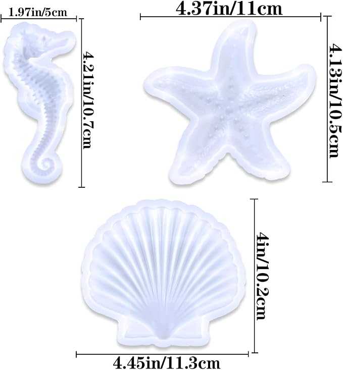 3PCS Marine Starfish Shell Hippocampus Resin Molds, DIY Handmade Baking Tools - Image 2