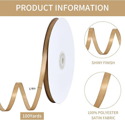 TONIFUL 1/4 Inch x 100yds Gold Satin Ribbon, Thin Solid Color Satin Ribbon - Image 2
