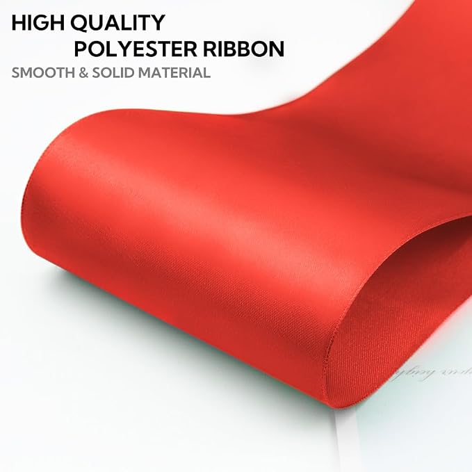 4 Inch 25 Yard Wide Satin Ribbon Red, Solid Fabric Large Ribbon Roll - Image 3
