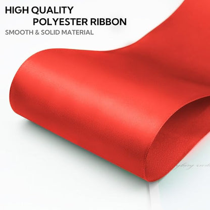 4 Inch 25 Yard Wide Satin Ribbon Red, Solid Fabric Large Ribbon Roll - Image 3