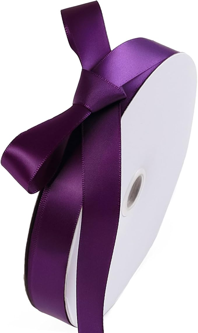 5/8" x 100 Yards Regal Purple Polyester Satin Ribbon Single Faced Bulk Fabric by Oakarbo