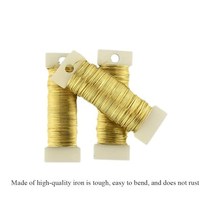 HAHIYO 22Gauge Golden 3Roll Total 115Yards Metal Floral Wire Flexible Paddle - Image 3