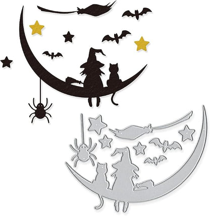 Metal Halloween Die Cuts Moon Cat Spider Star Witch Cutting Dies Embossing by Hying