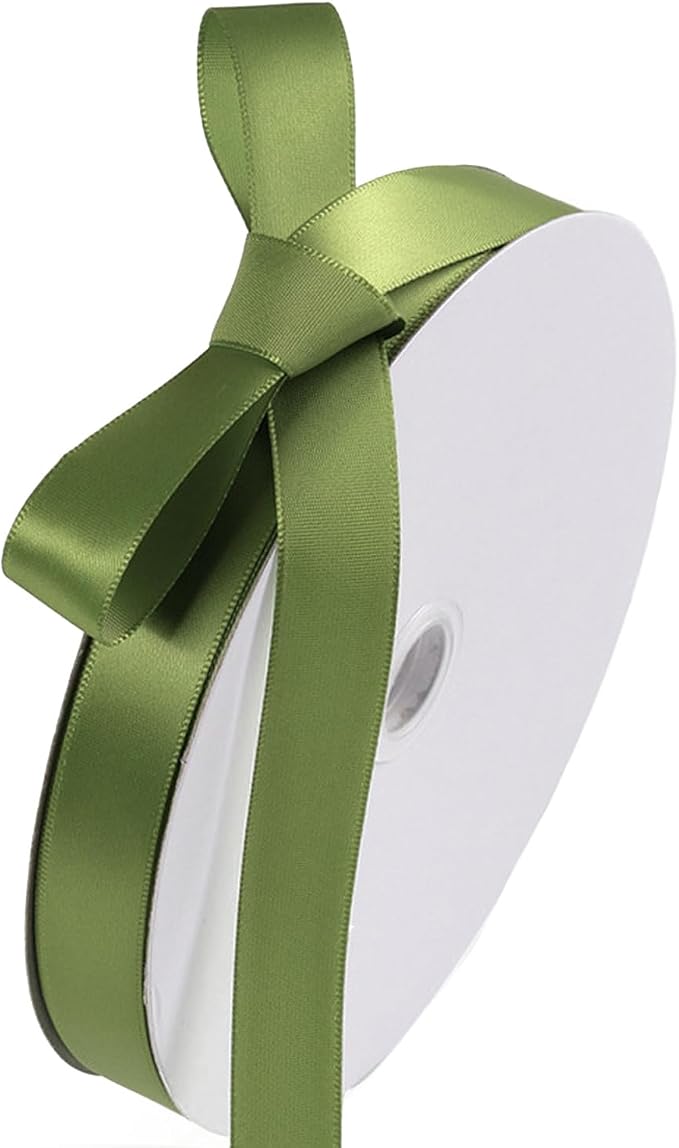 5/8" x 100 Yards Olive Green Polyester Satin Ribbon Single Faced Bulk Fabric by Oakarbo