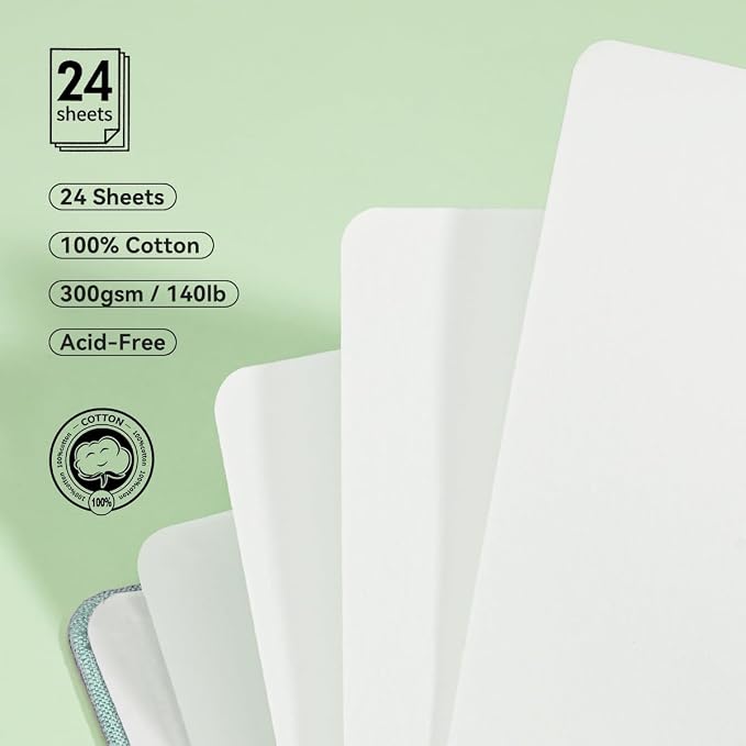Lightwish Square Watercolor Journal, 100% Cotton, 300gsm/140lb, 24 Sheets Hot - Image 2