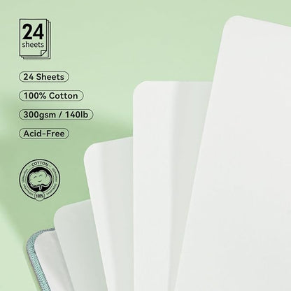 Lightwish Square Watercolor Journal, 100% Cotton, 300gsm/140lb, 24 Sheets Hot - Image 2