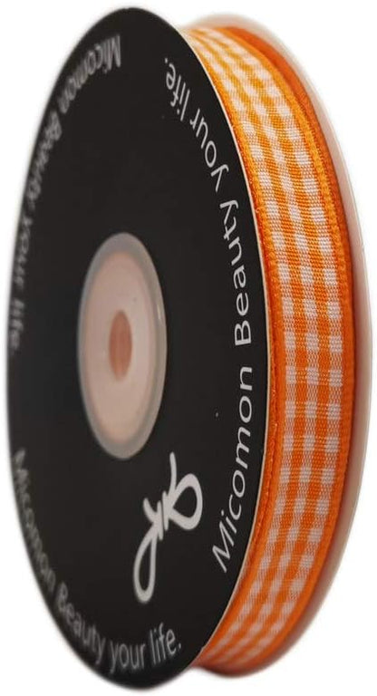 Orange Gingham Plaid Checked Ribbon 25 Yard Each Roll 100% Polyester - Image 2