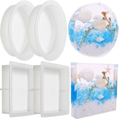 4 Resin Coaster Molds, Square Round Coaster Resin Molds, Small Coaster Silicone by XIMUHO