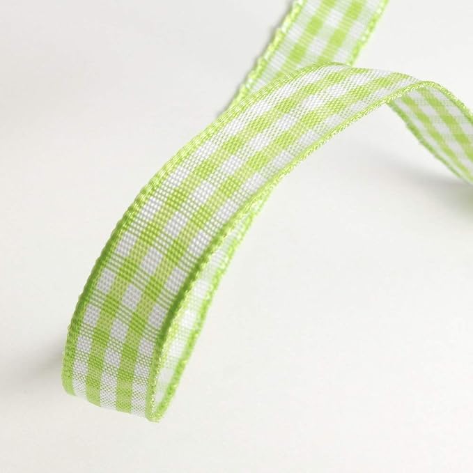 Apple Green Gingham Plaid Checked Ribbon 25 Yard Each Roll 100% Polyester - Image 6