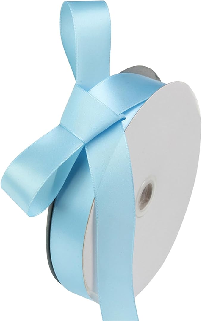 1" x 100 Yards Sky Blue Polyester Satin Ribbon Single Faced Bulk Fabric Ribbons by Oakarbo