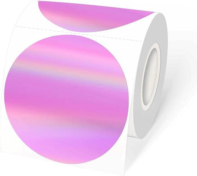 3" Holographic Direct Thermal Label Stickers, Round Printable Rainbow Glitter by Unknown