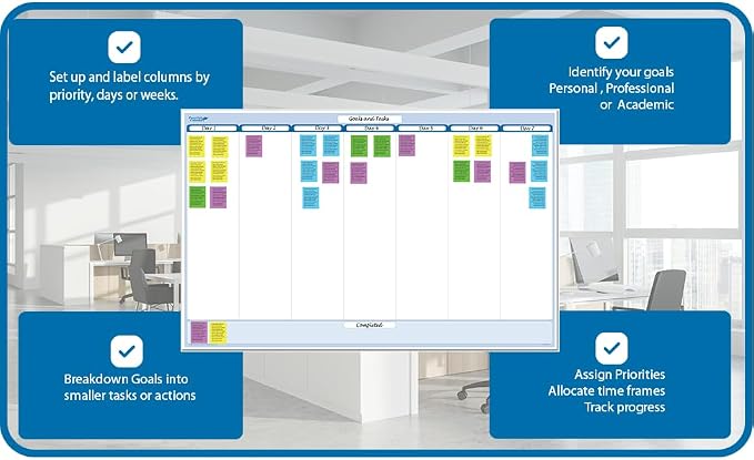 Sky Blue 7-Column Task, Goals & Objective Wall Horizontal Organizer 32" x 48". - Image 3