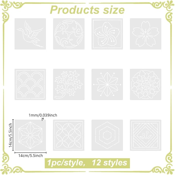 FREEBLOSS Sashiko Embroidery Stencils Sashiko PET Stencil Flowers Embroidery - Image 2