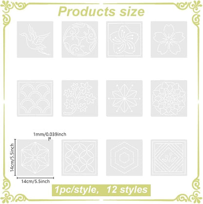 FREEBLOSS Sashiko Embroidery Stencils Sashiko PET Stencil Flowers Embroidery - Image 2