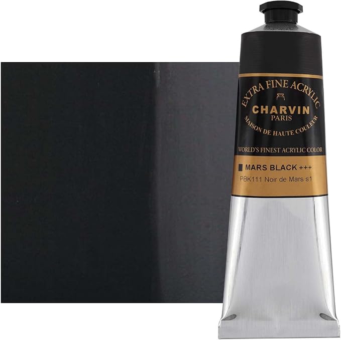 Charvin Extra Fine Professional Artist Acrylic Paint Colors, 150ml Mars Black - Image 2
