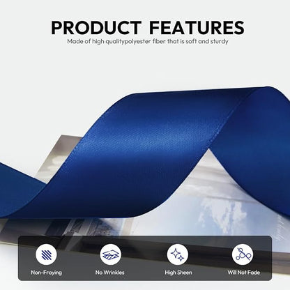 1-1/2 Inch 100 Yards Satin Ribbon Dark Blue, Solid Color Fabric Ribbon - Image 3