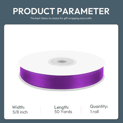 KMER LIFE 5/8" Wide x 50 Yards Purple Single Faced Polyester Satin Ribbon - Image 2