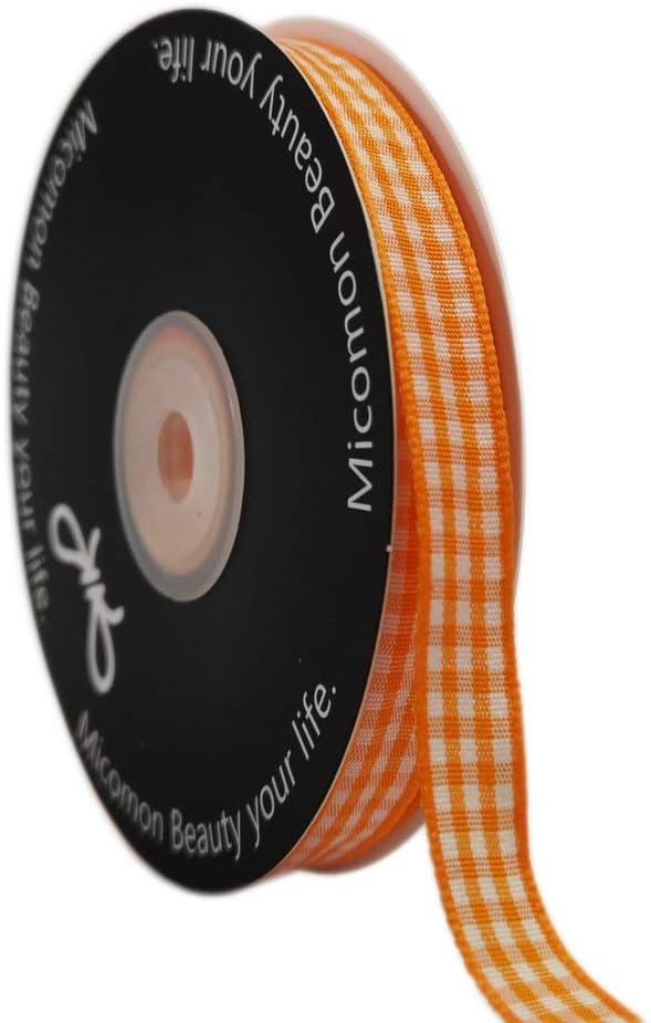 Orange Gingham Plaid Checked Ribbon 25 Yard Each Roll 100% Polyester by Micomon