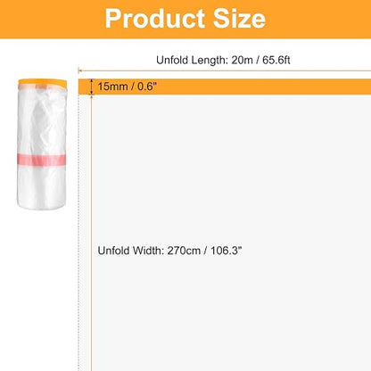 HARFINGTON 3 Rolls Pre-Taped Masking Film 106.3" x65.6ft Double Adhesive Tape - Image 2