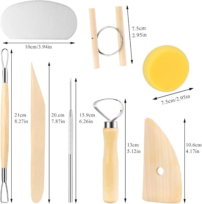 8 Pieces Wooden Pottery Sculpting Clay Cleaning Tool Set, Includes Clay Cutting - Image 2