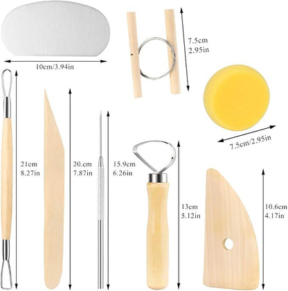 8 Pieces Wooden Pottery Sculpting Clay Cleaning Tool Set, Includes Clay Cutting - Image 2
