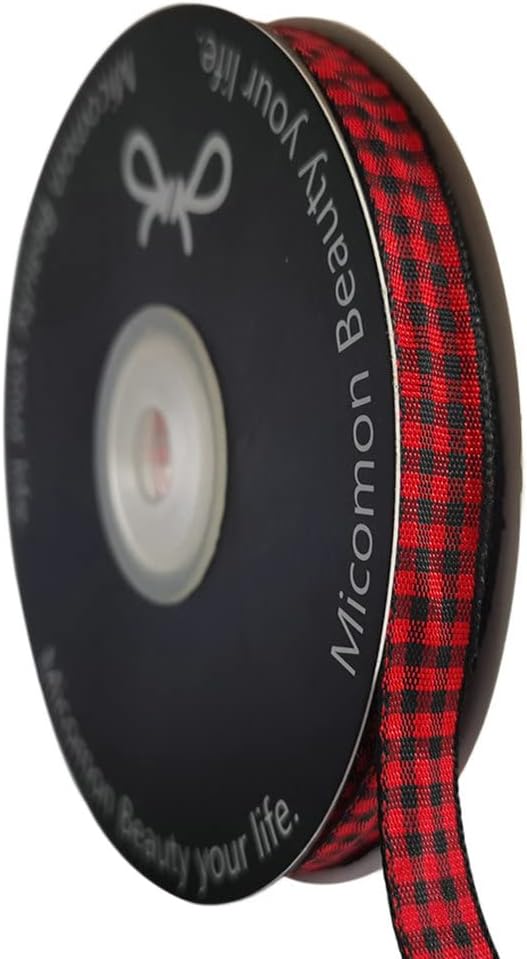 Red and Black Gingham Plaid Checked Ribbon 25 Yards Each Roll 100% Polyester by Micomon