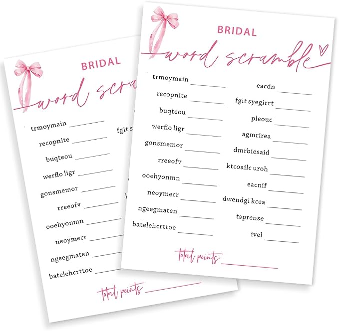 Bridal Shower Games Cards, Bridal Word Scramble, 25 Cards by Wybgno