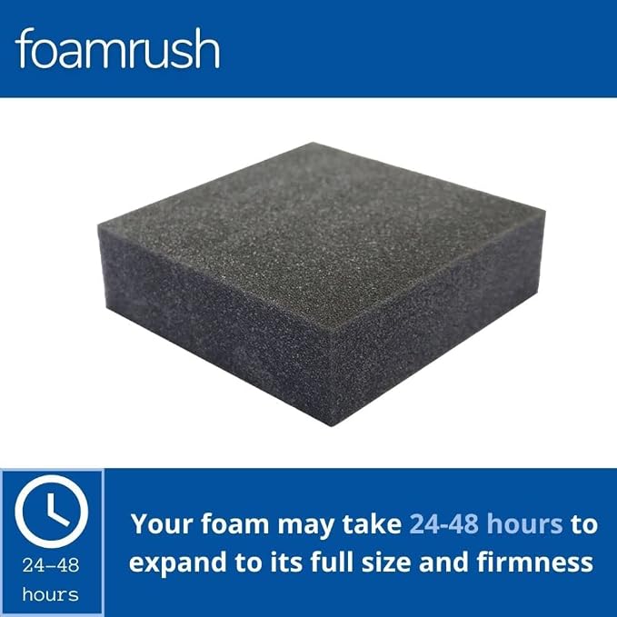 FoamRush 6" x 24" x 24" Charcoal High Density Upholstery Foam Cushion, - Image 2
