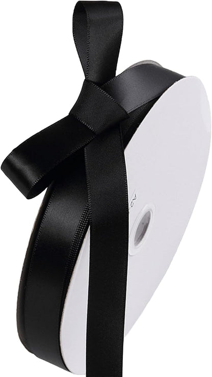 5/8" x 100 Yards Black Polyester Satin Ribbon Single Faced Bulk Fabric Ribbons by Oakarbo