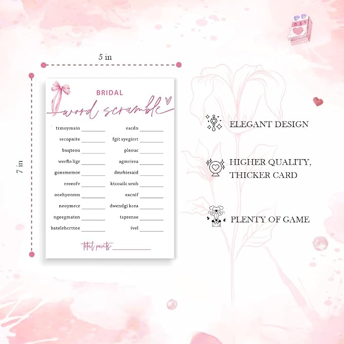 Bridal Shower Games Cards, Bridal Word Scramble, 25 Cards - Image 2