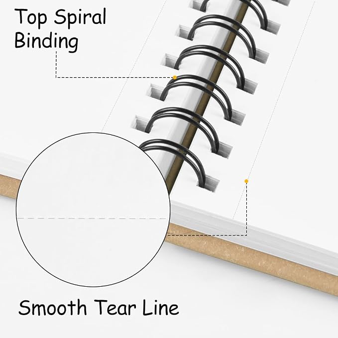 8.3x5.8 Sketch Book, Top Spiral Bound Sketch Pad, 60sheets 92lb/150gsm Bright - Image 4