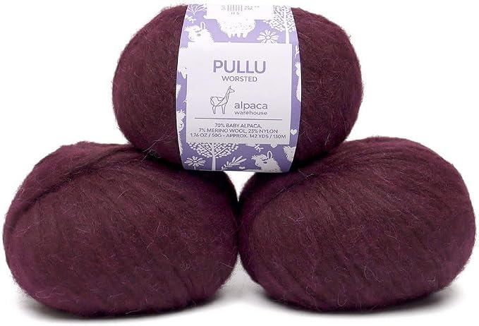Pullu - Baby Alpaca Merino Wool Yarn Set of 3 Skeins Worsted Weight - Sourced by ALPACAWAREHOUSE