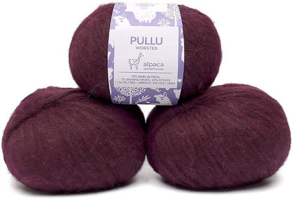 Pullu - Baby Alpaca Merino Wool Yarn Set of 3 Skeins Worsted Weight - Sourced by ALPACAWAREHOUSE