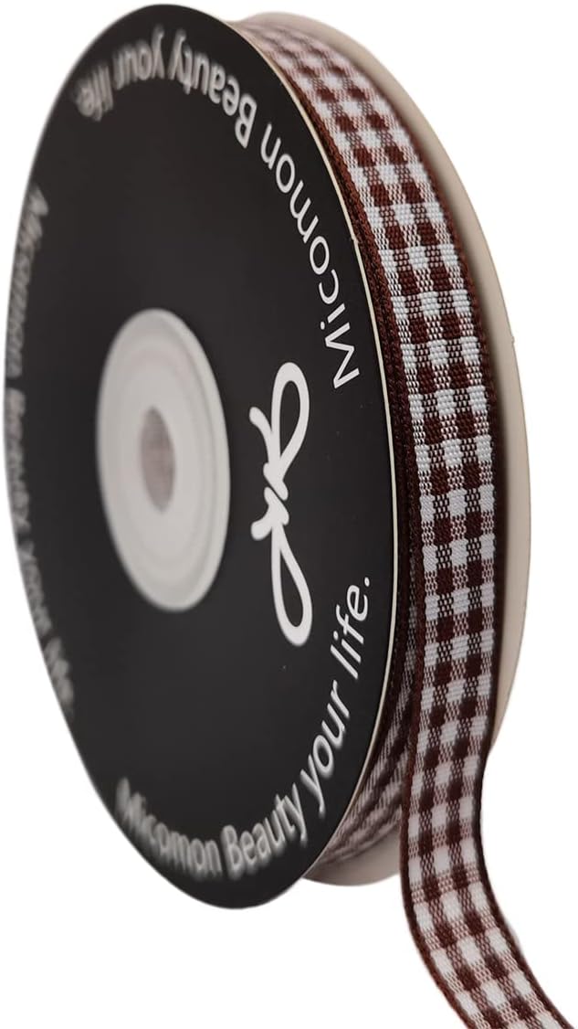 Brown Gingham Ribbon 25 Yards Christmas Ribbon by Micomon