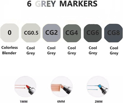 6pcs Grey Gray Alcohol Markers Set - Image 4