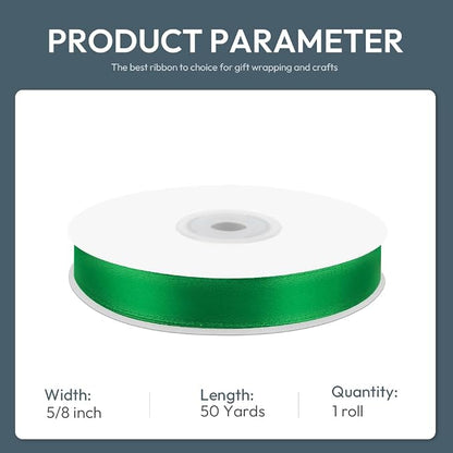 KMER LIFE 5/8" Wide x 50 Yards Green Polyester Satin Ribbon - Image 2