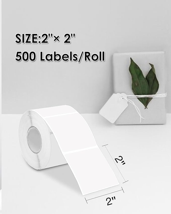 iEager White Square Thermal Label Stickers, 500 Sheets/Roll - Image 2