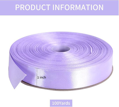 TONIFUL 1 Inch x 100yds Light Purple Satin Ribbon, Thin Solid Color Satin Ribbon - Image 2