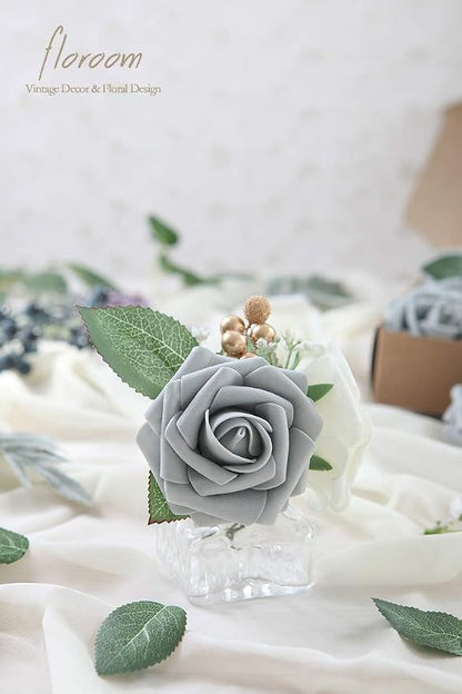 Floroom Artificial Flowers 50pcs Real Looking Silver Grey Foam Fake Roses - Image 5