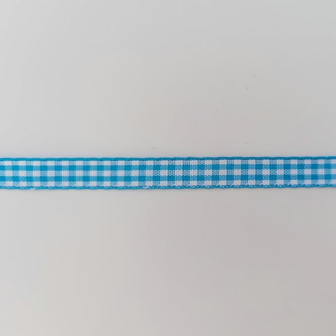 Micomon Vivid Blue and White Woven Edge Plaid Ribbon 100% Polyester Gingham - Image 8