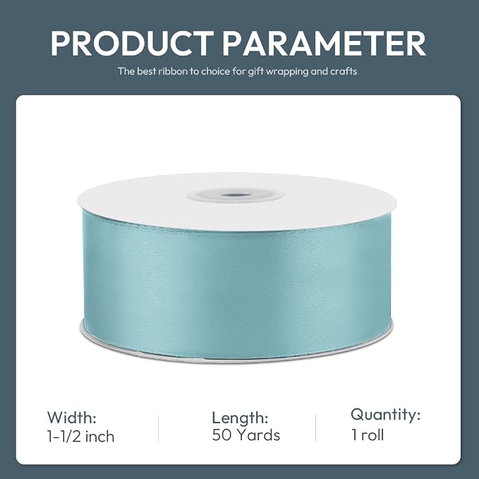 KMER LIFE 1-1/2" Wide x 50 Yards Baby Blue Single Faced Polyester Satin Ribbon - Image 2