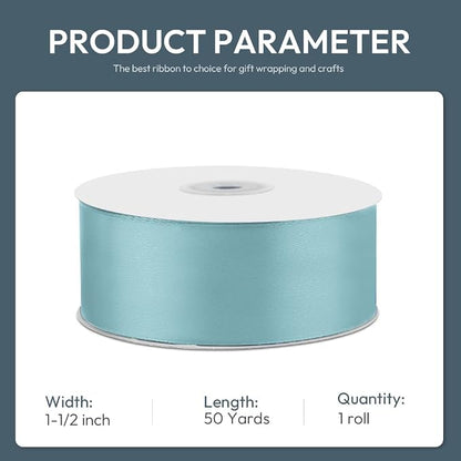 KMER LIFE 1-1/2" Wide x 50 Yards Baby Blue Single Faced Polyester Satin Ribbon - Image 2