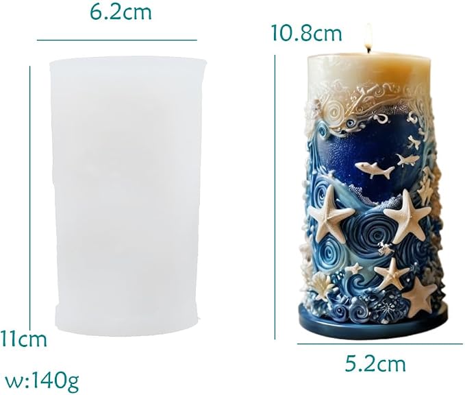 Starfish Shell Cylindrical Candle Mold, Marine Conch Silicone Mold, Wave Epoxy - Image 4