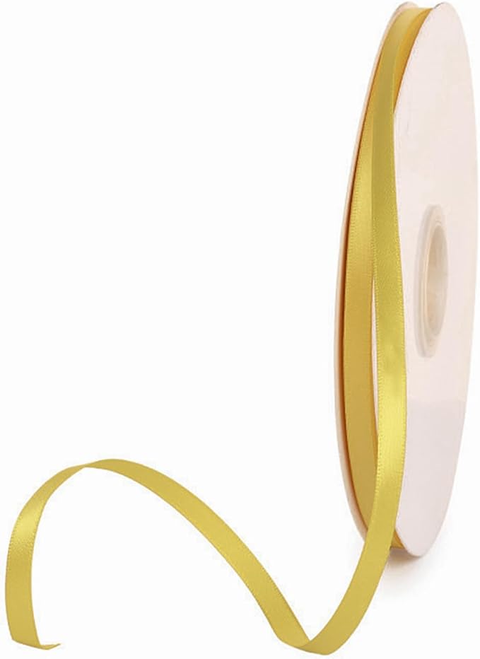 1/4" x 100 Yards Old Gold Polyester Satin Ribbon Single Faced Bulk Fabric by Oakarbo