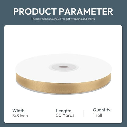 3/8" Wide x 50 Yards Champagne Gold Single Faced Polyester Satin Ribbon - Image 2
