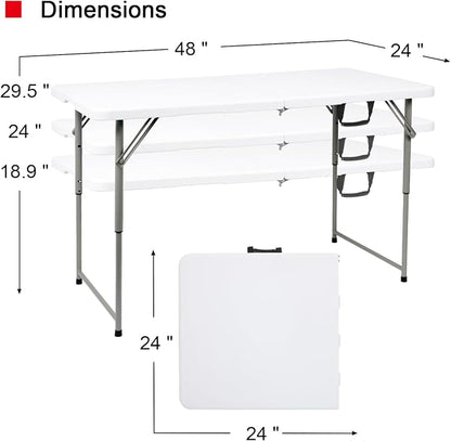 48" W x 24" D x 29.5" H - 4FT Adjustable Height Heavy Duty Plastic Fold-in-Half - Image 2