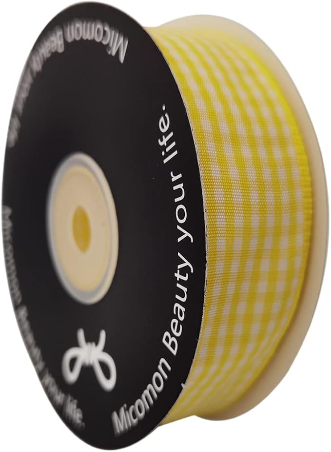 Yellow and White Gingham Ribbon Christmas Ribbon 25 Yards Each Roll 100% - Image 2