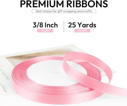 3/8 Inch 25 Yards Satin Ribbon Light Pink, Solid Color Fabric Ribbon - Image 2