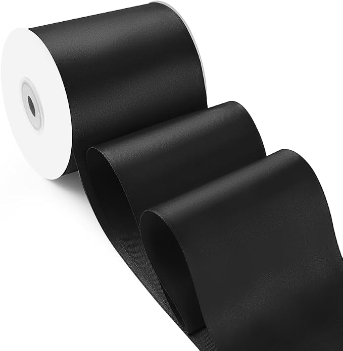 3 Inch 25 Yard Wide Satin Ribbon Black, Solid Fabric Large Ribbon Roll by HimBen